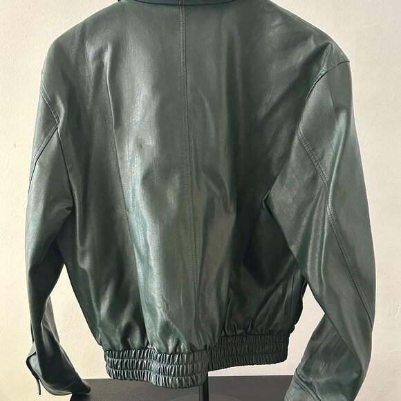 Moon River Dark Green Faux Leather Bomber Jacket – Size M - Picture 6 of 7
